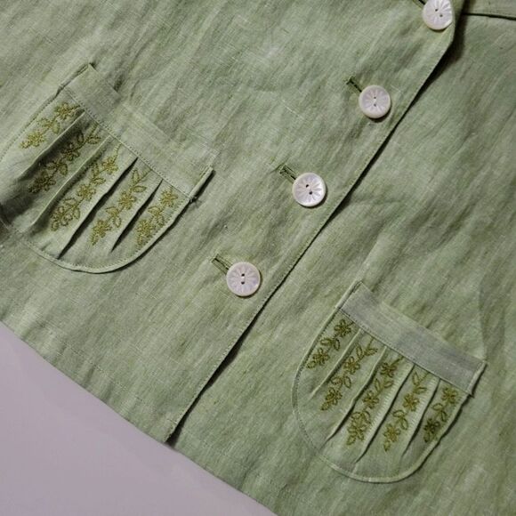 J. Jill Women's Celery Green Embroidered Linen Jacket - Picture 9 of 16